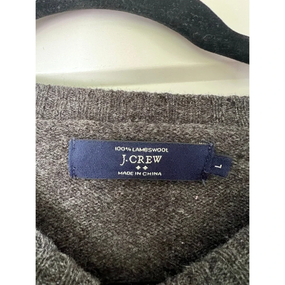 J.Crew 100% Wool Sweater Mens L Charcoal Gray Crewneck Academia Preppy Luxury